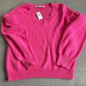 LOFT Vivid Pink V-Neck Sweater